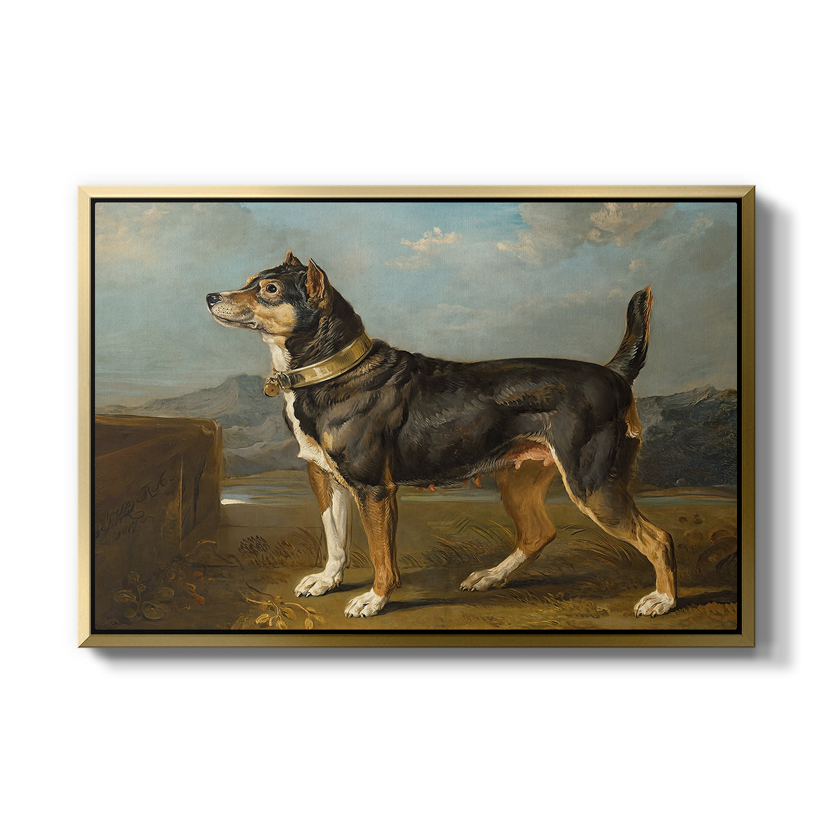 A Terrier in a Landscape, c. 1811 - Floater Framed Canvas Print
