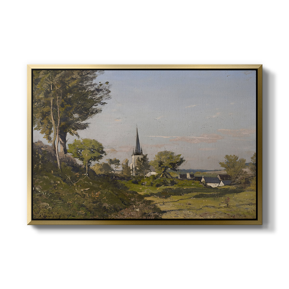Village Landscape with Church, 1891 - Floater Framed Canvas Print