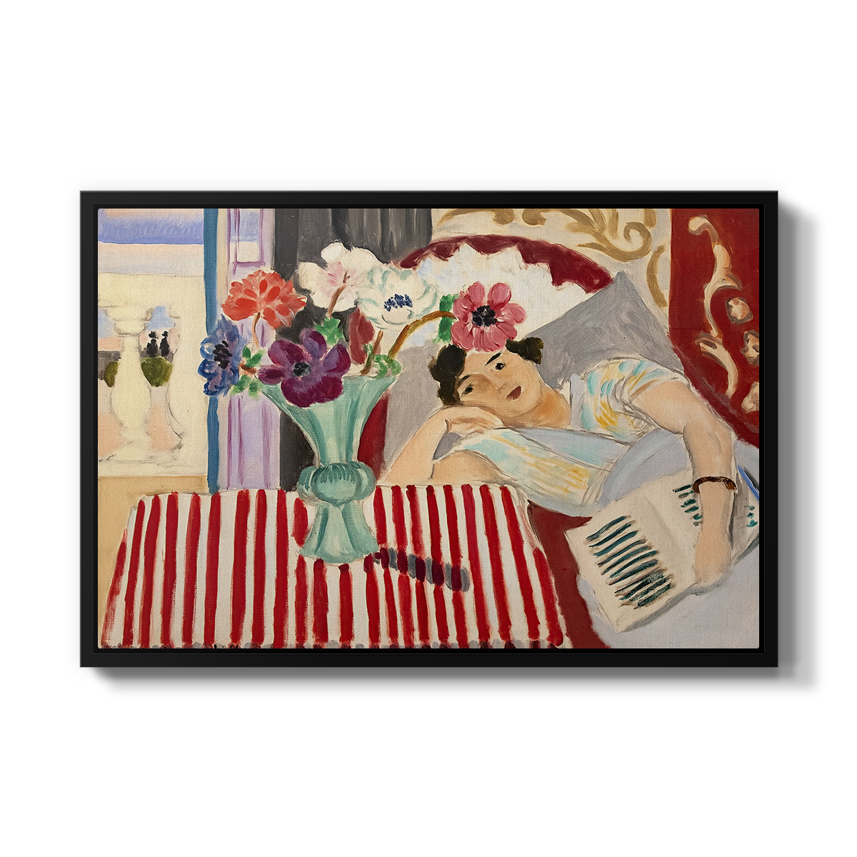 Woman with Anemones (Femme et anémones), c. 1920-1921 - Floater Framed Canvas Print