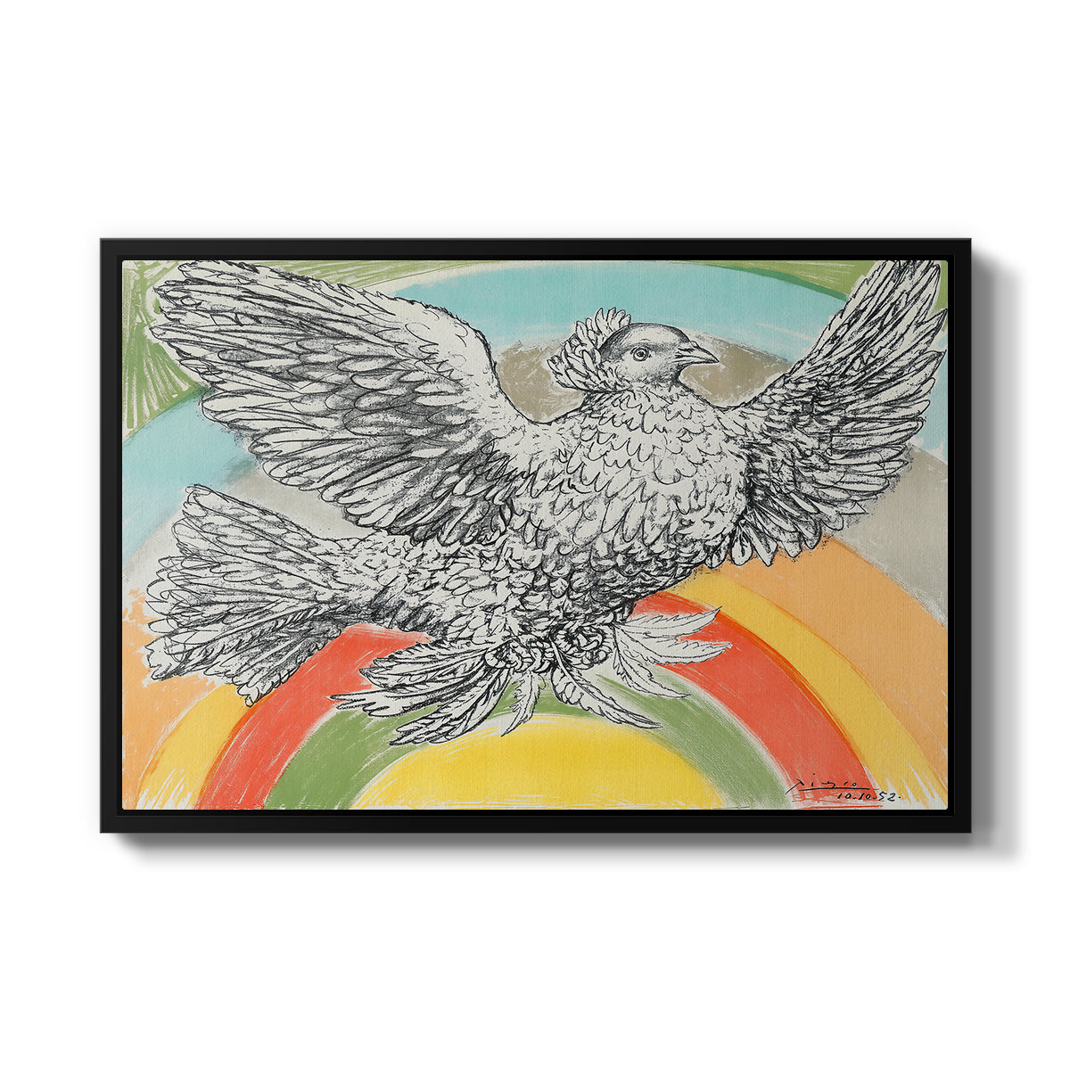 Flying Dove with Rainbow (Colombe volant à l'Arc-en-ciel), 1952 - Floater Framed Canvas Print