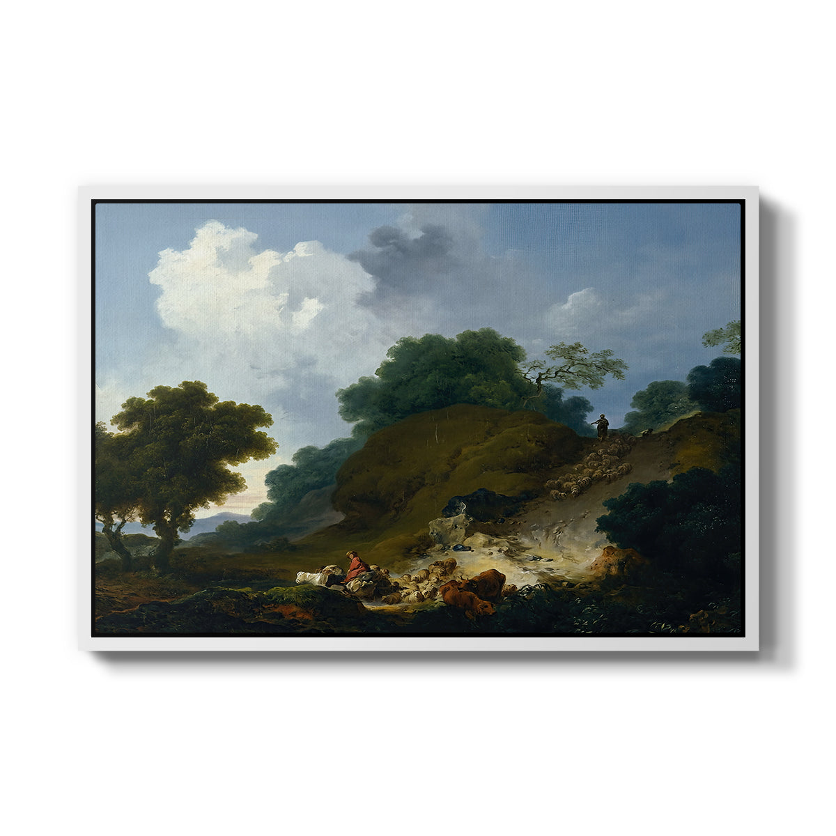 Landscape with Shepherds and Flock of Sheep, c. 1763-1765 - Floater Framed Canvas Print