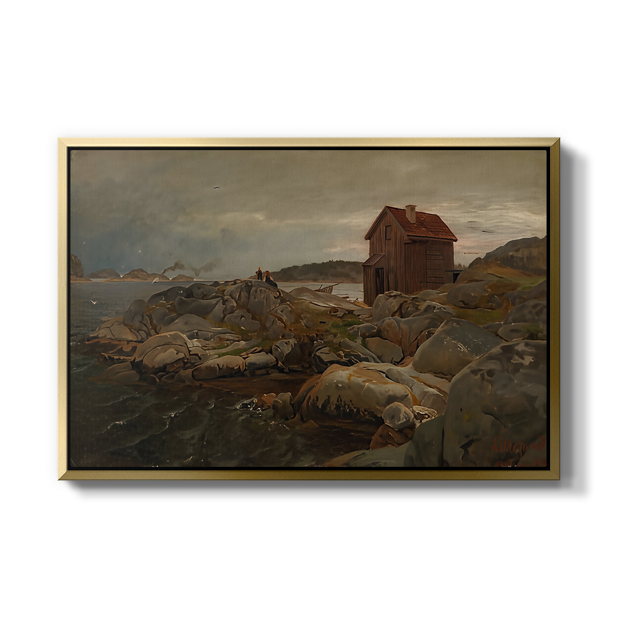A Fisherman's Home, Lillesand, 1858 - Floater Framed Canvas Print