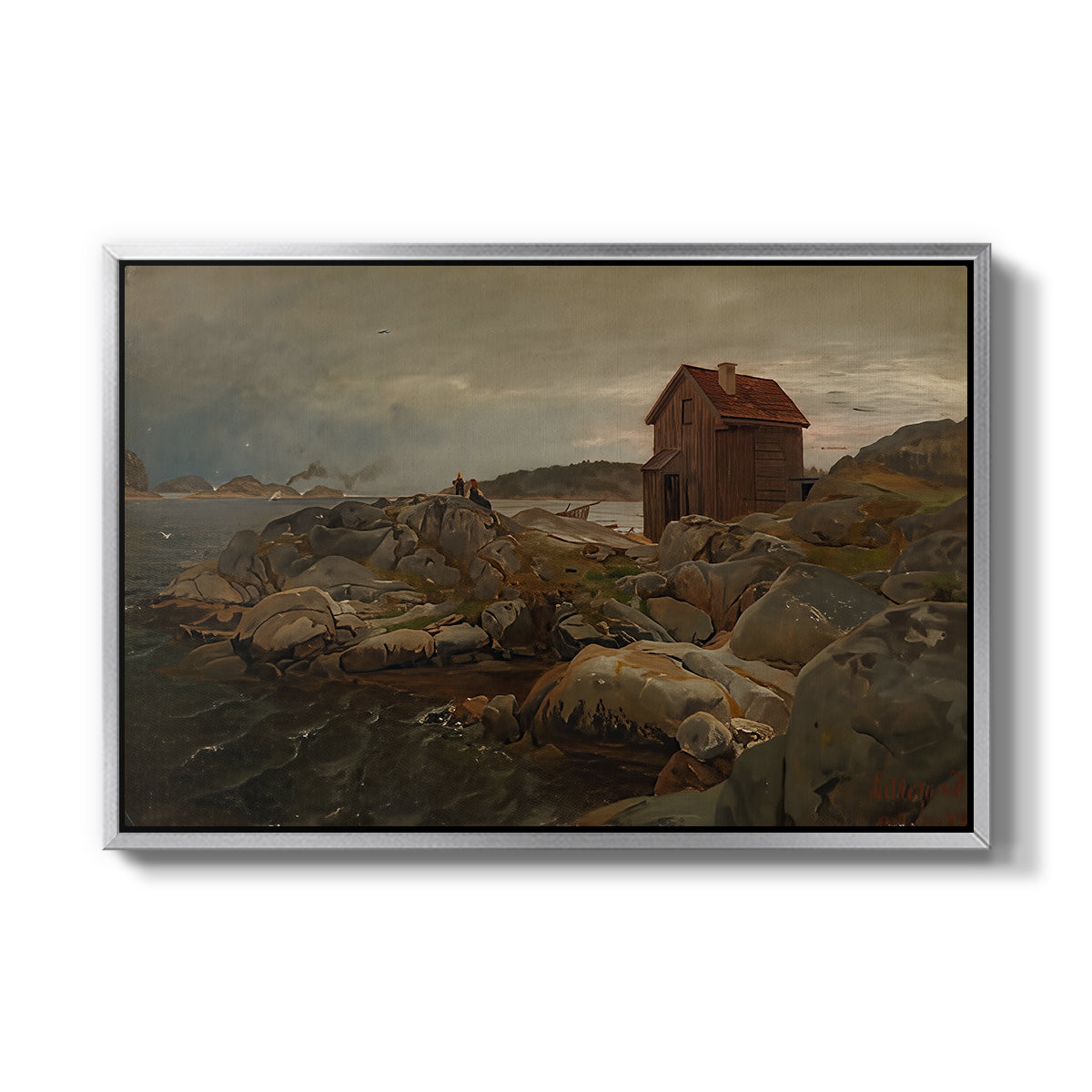 A Fisherman's Home, Lillesand, 1858 - Floater Framed Canvas Print