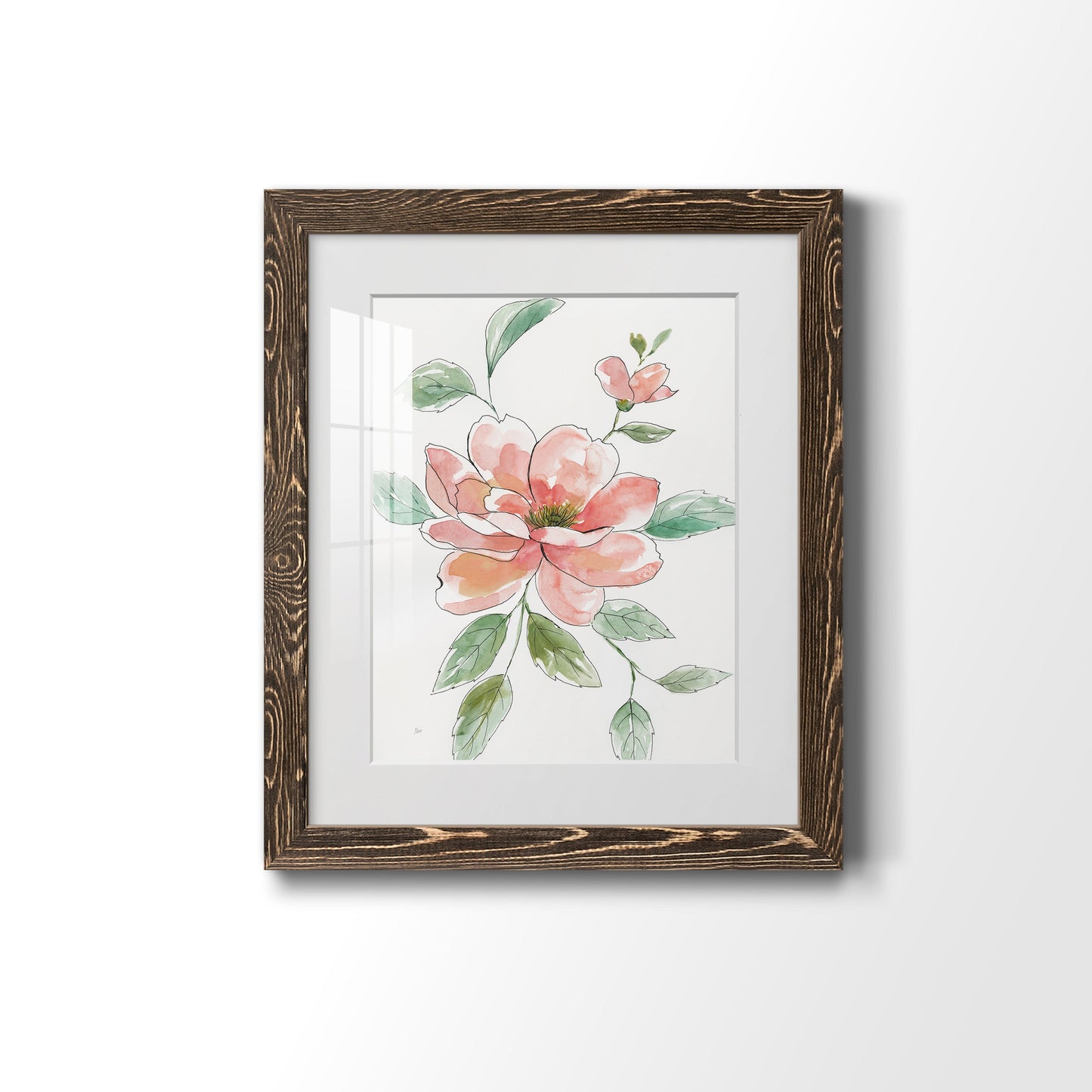 Peony Contour - Barnwood Framed Art Print