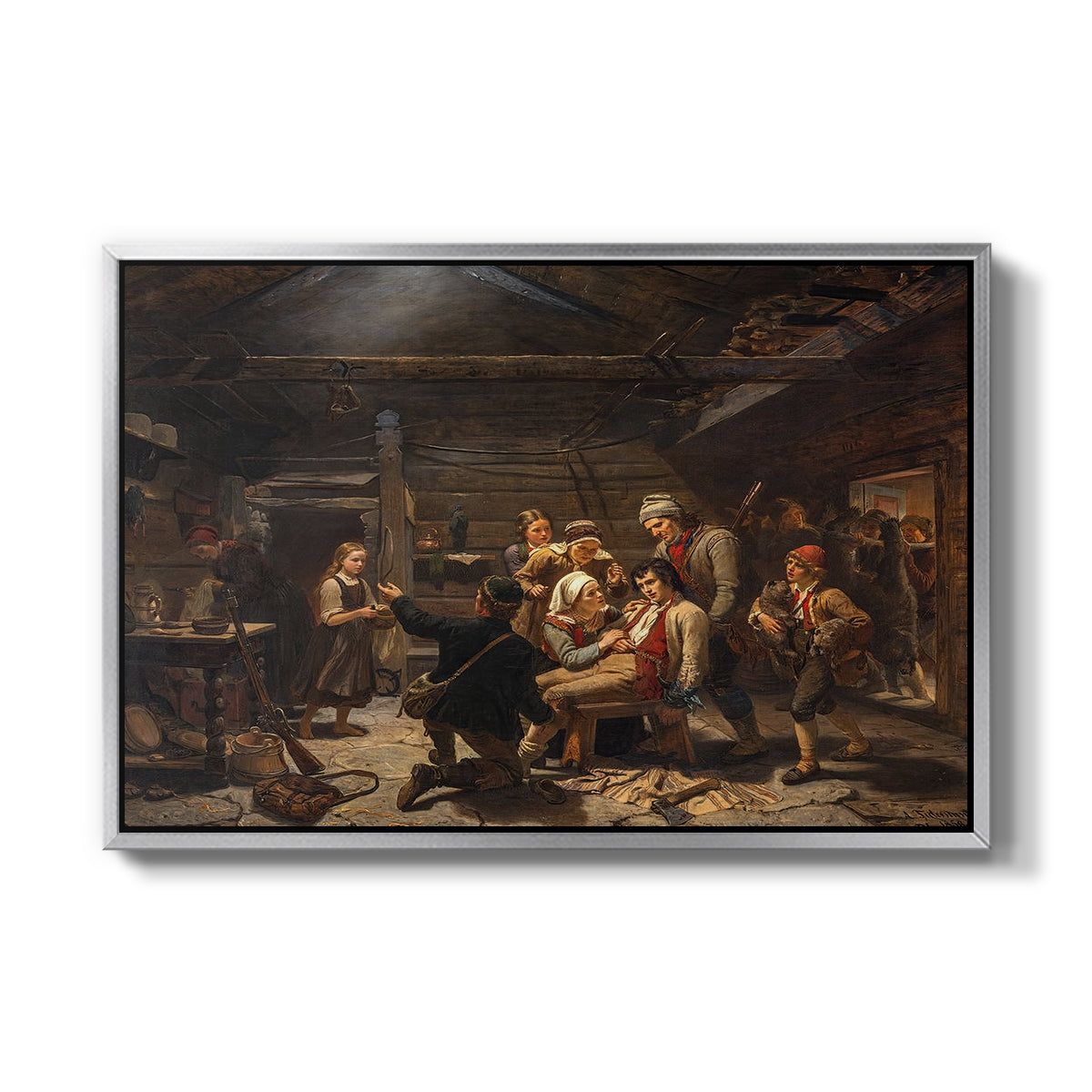 The Return of the Bear Hunter, 1856 - Floater Framed Canvas Print