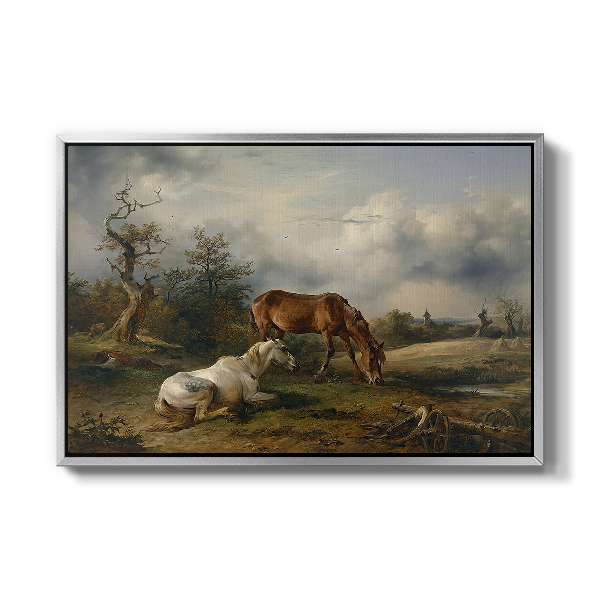 Two Horses on the Pasture, c. 1825 - Floater Framed Canvas Print