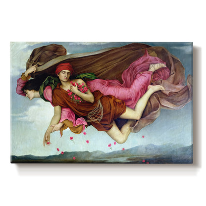 Canvas art print portraying two intertwined female figures floating through dark sky representing night and sleep, set against a white background