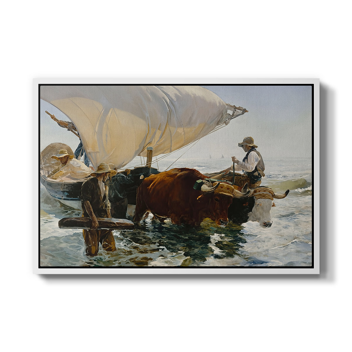 The Return from Fishing: Hauling the Boat, 1894 - Floater Framed Canvas Print