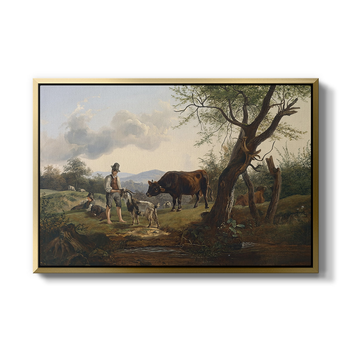 Shepherd with Billy Goat, c. 1830 - Floater Framed Canvas Print