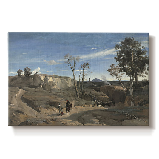 Canvas art print portraying an open landscape of Roman countryside with trees and distant terrain under soft sky, set against a white background