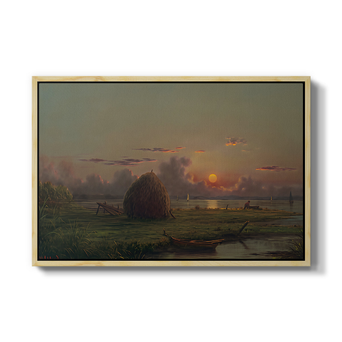 Haystack at Sunset, 1880 - Floater Framed Canvas Print