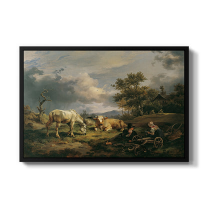 Young Peasant Couple Resting in the Field, 1829 - Floater Framed Canvas Print