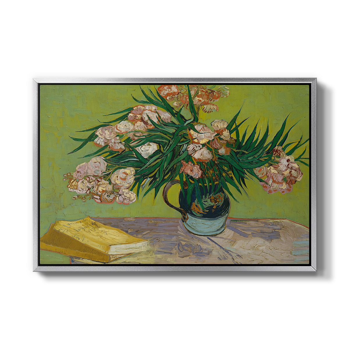 Vase with Oleanders and Books, 1888 - Floater Framed Canvas Print