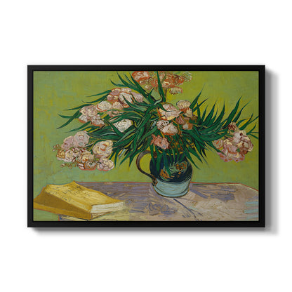 Vase with Oleanders and Books, 1888 - Floater Framed Canvas Print