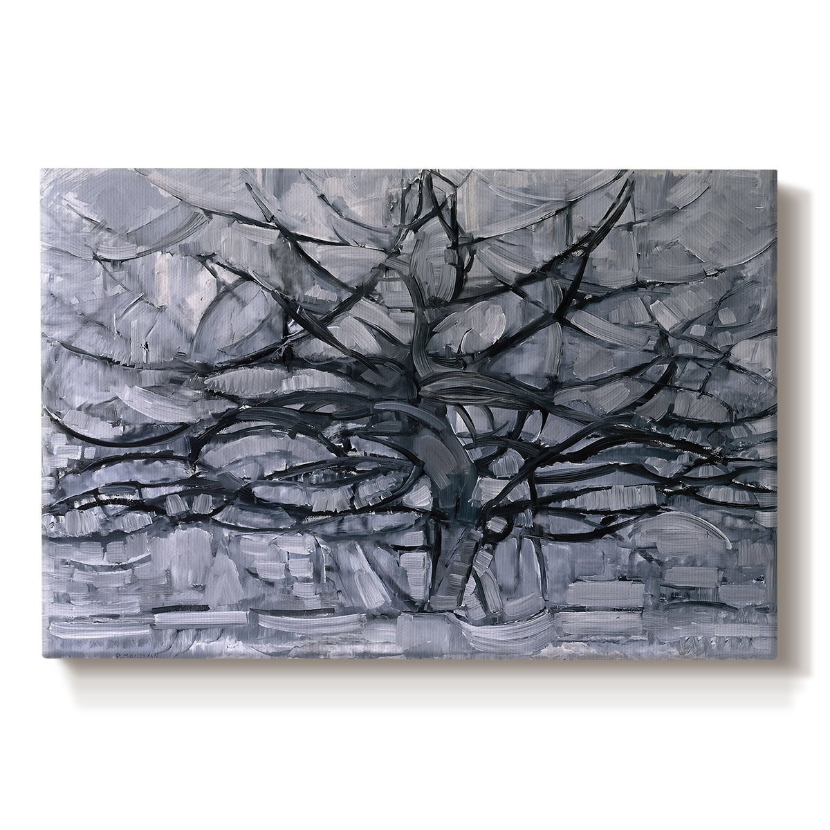 Canvas art print portraying a branching tree reduced to dark lines, set against a white background