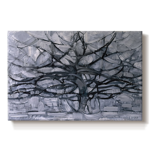 Canvas art print portraying a branching tree reduced to dark lines, set against a white background