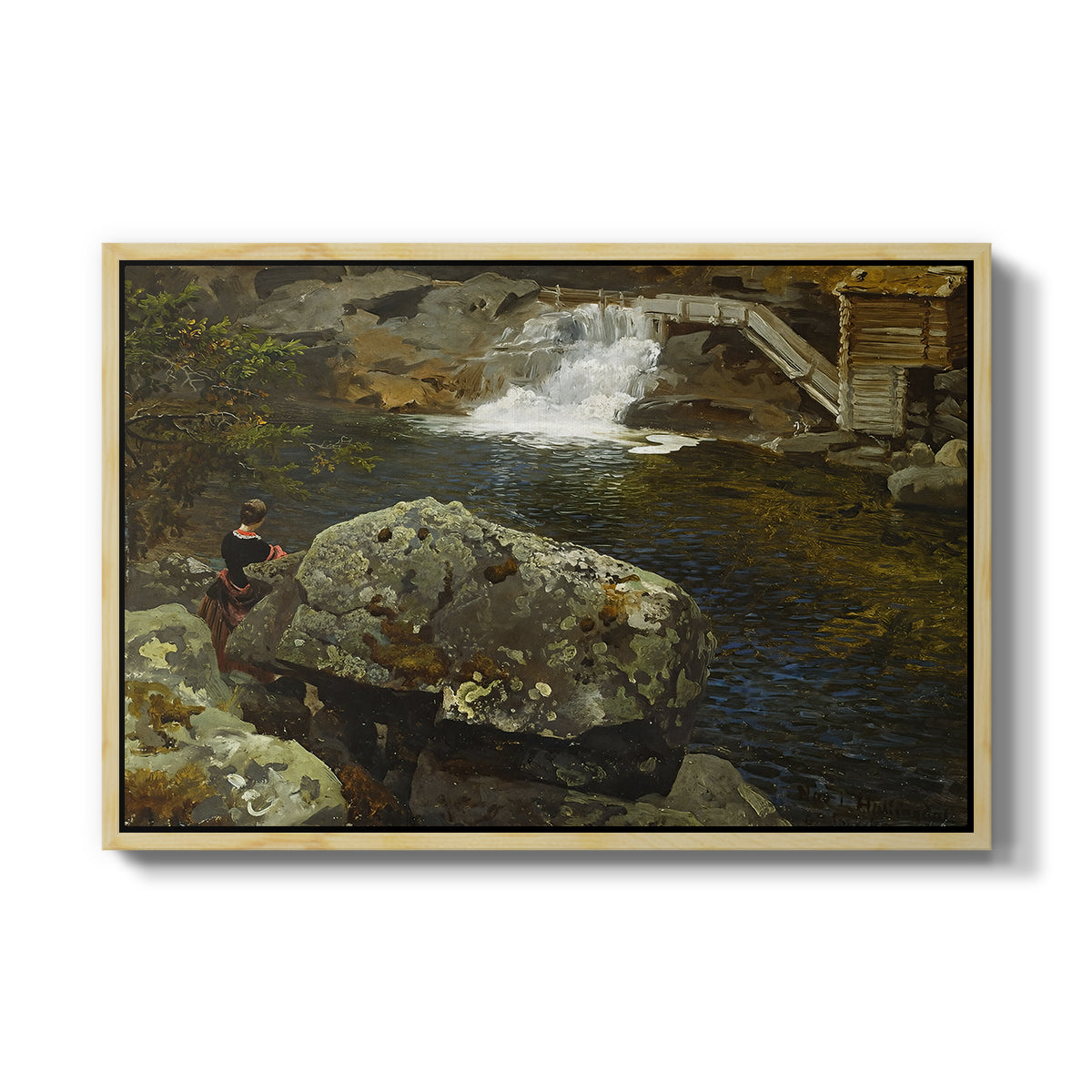 By the Mill Pond (En Mølledam), 1850 - Floater Framed Canvas Print