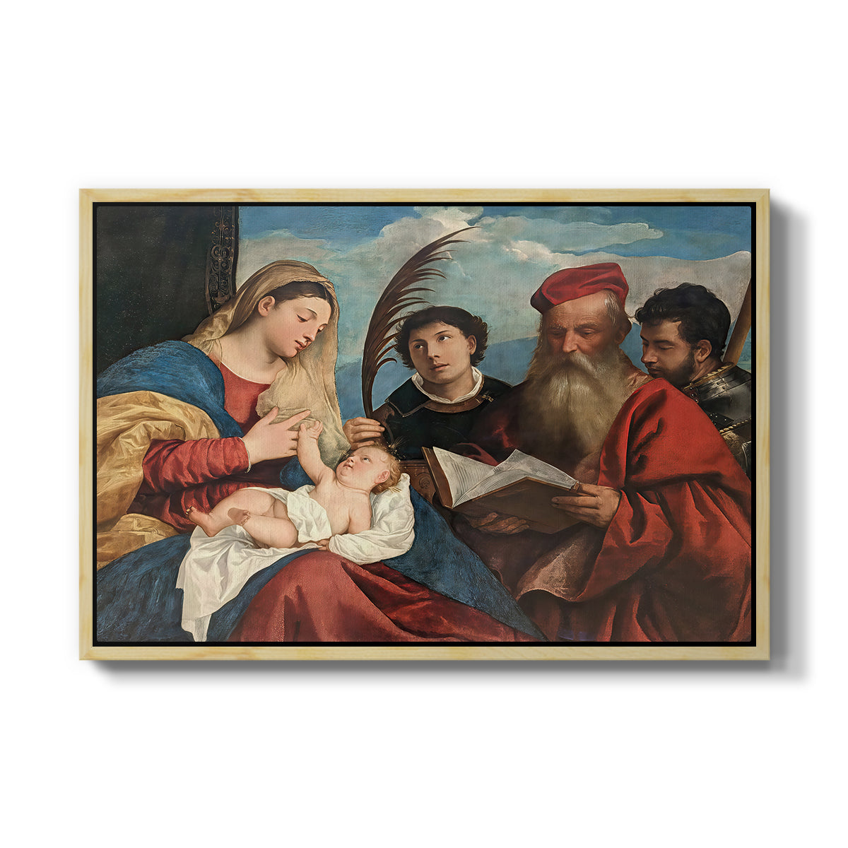 Mary and Child with Saints Stephen, Jerome and Maurice, c. 1510 - Floater Framed Canvas Print