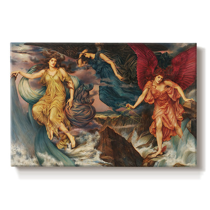 Canvas art print portraying multiple figures swirling through sky representing storm forces in motion, set against a white background
