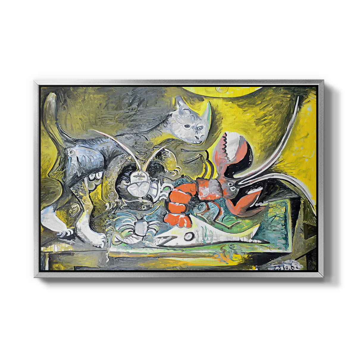 Still Life with Cat and Lobster, 1962 - Floater Framed Canvas Print