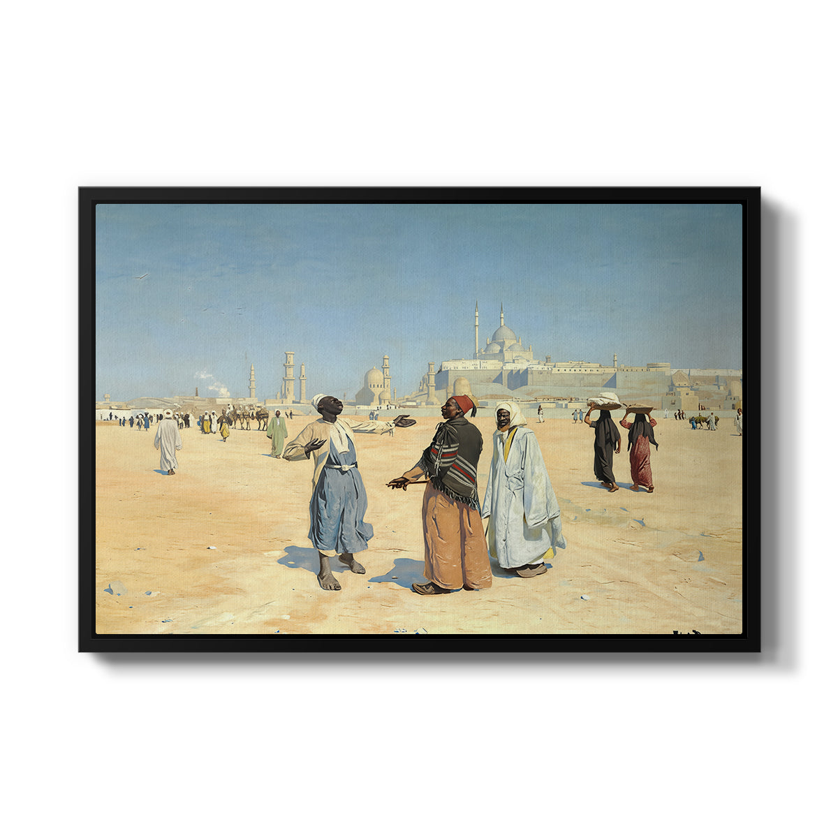 View from the Desert of Cairo with Citadel and Mamluk Tombs in the Background, c. 1889-1890 - Floater Framed Canvas Print