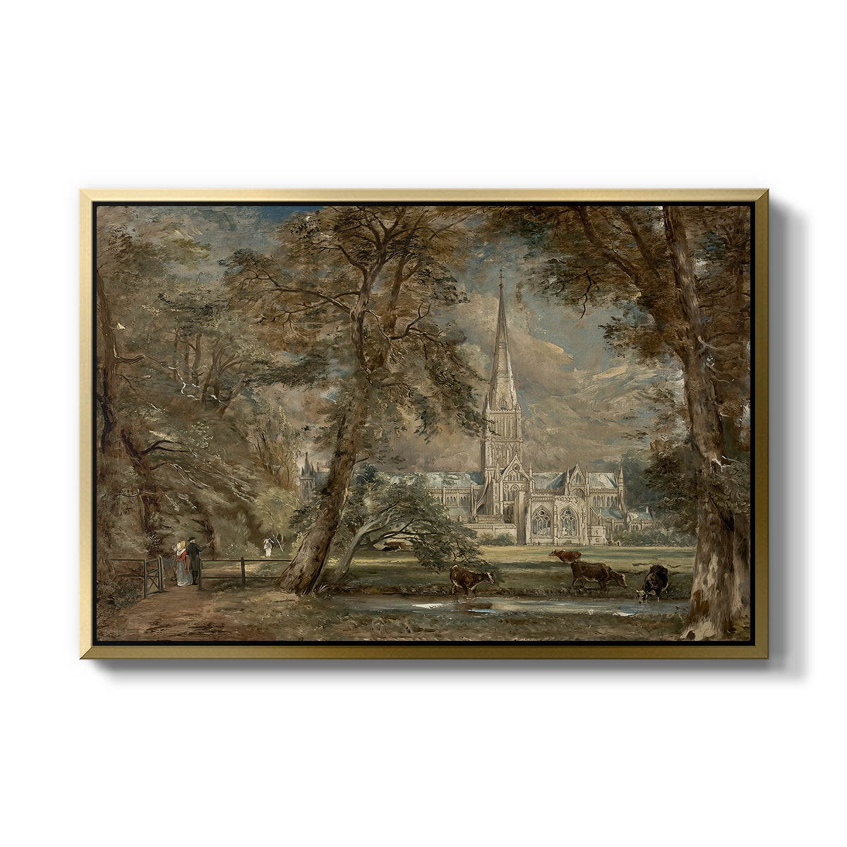 Salisbury Cathedral from the Bishop's Grounds, c. 1822-1823 - Floater Framed Canvas Print