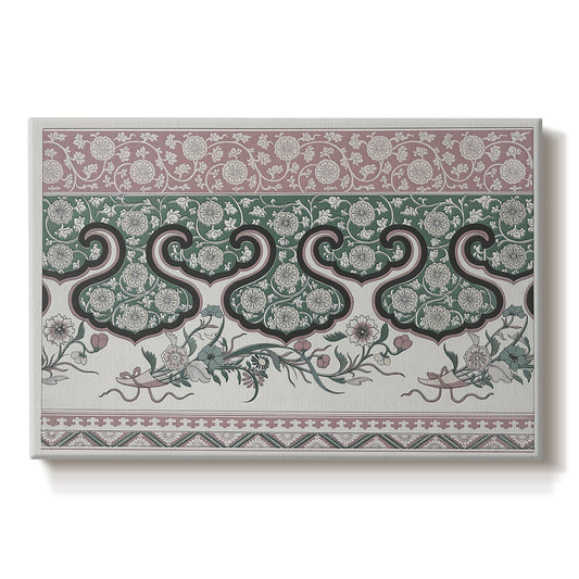 Canvas art print portraying a repeating pattern with interlocking shapes and stylized organic forms, set against a white background