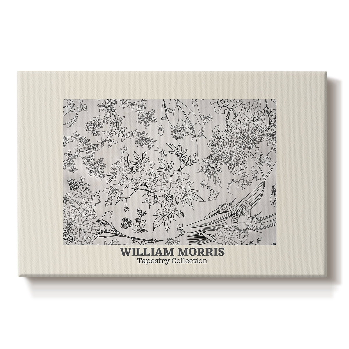 Canvas art print portraying a repeating floral pattern with delicate linework and evenly spaced blossoms, set against a white background