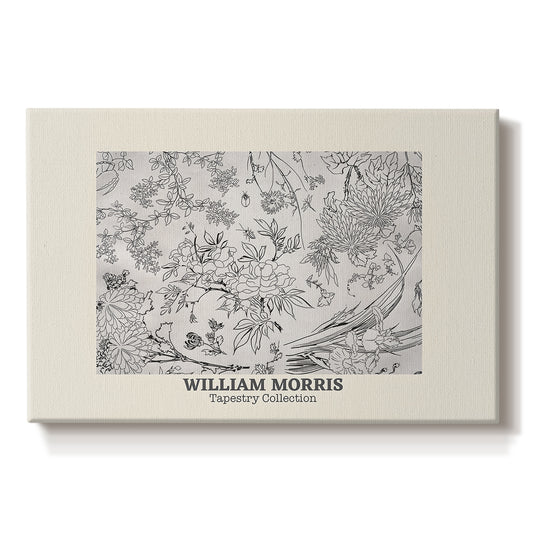 Canvas art print portraying a repeating floral pattern with delicate linework and evenly spaced blossoms, set against a white background