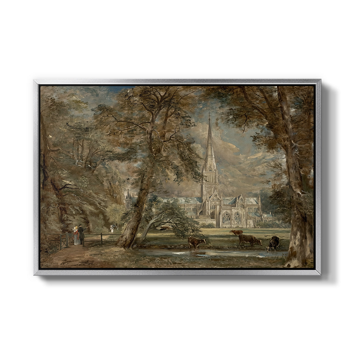 Salisbury Cathedral from the Bishop's Grounds, c. 1822-1823 - Floater Framed Canvas Print