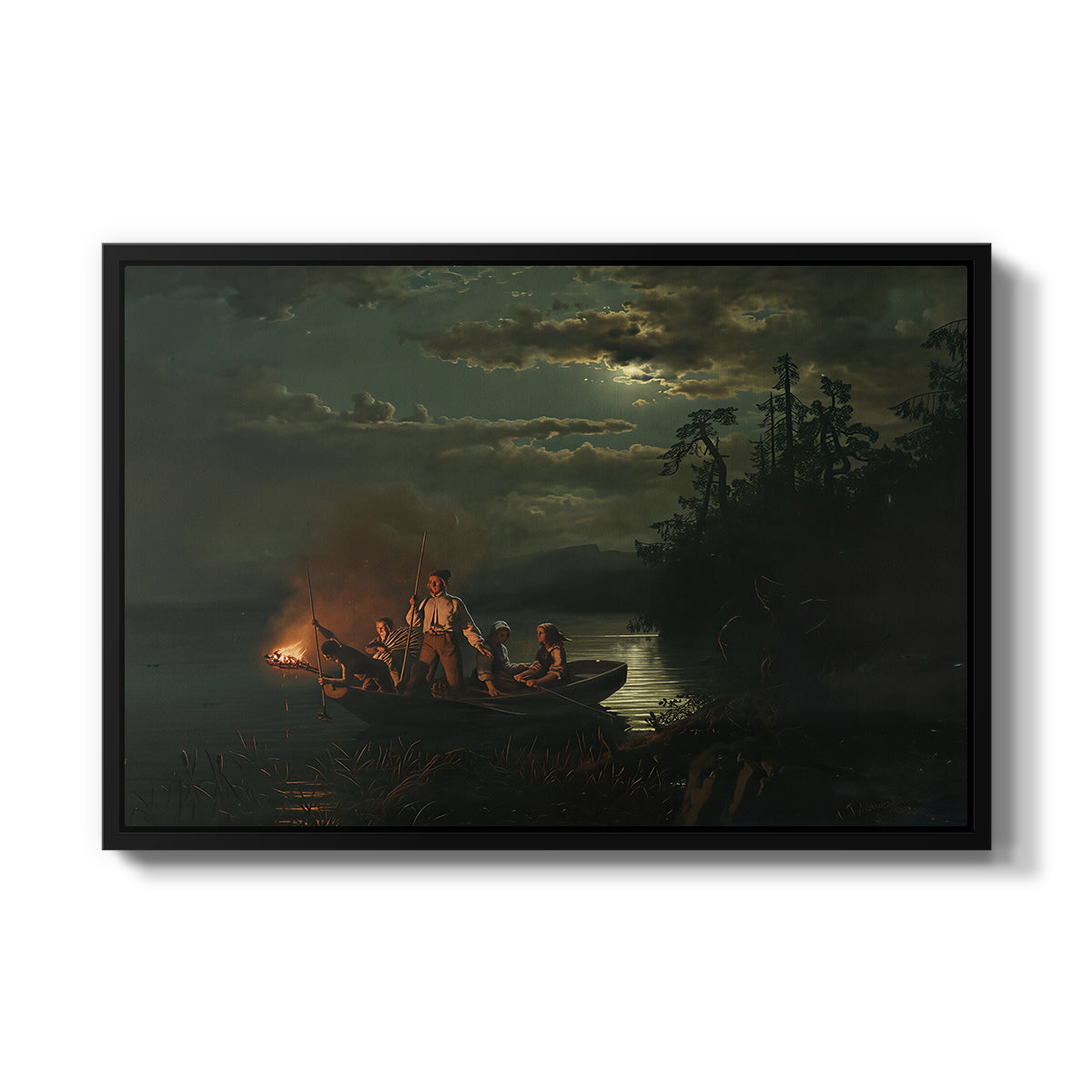 Spear Fishing on Lake Krøderen, 1851 - Floater Framed Canvas Print