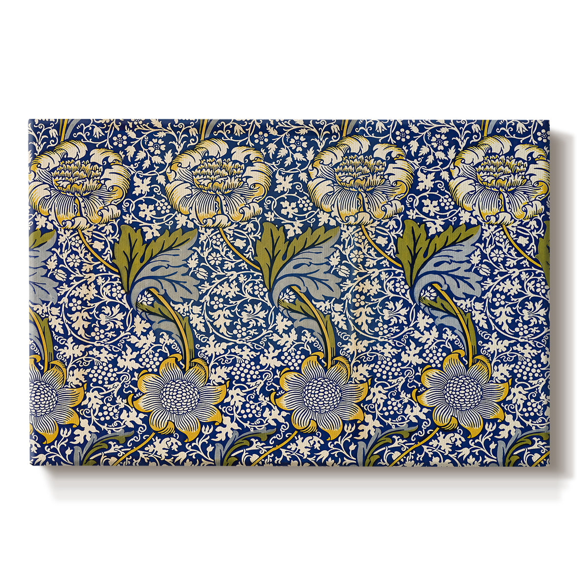 Canvas art print portraying a repeating pattern of birds and plants intertwined in dense decorative layout, set against a white background