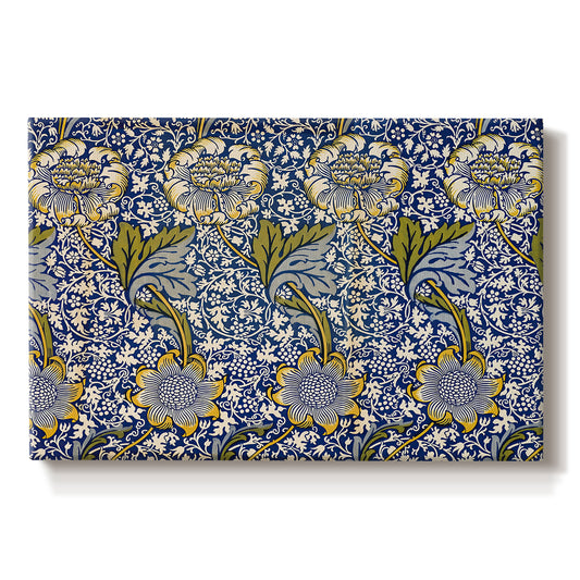 Canvas art print portraying a repeating pattern of birds and plants intertwined in dense decorative layout, set against a white background