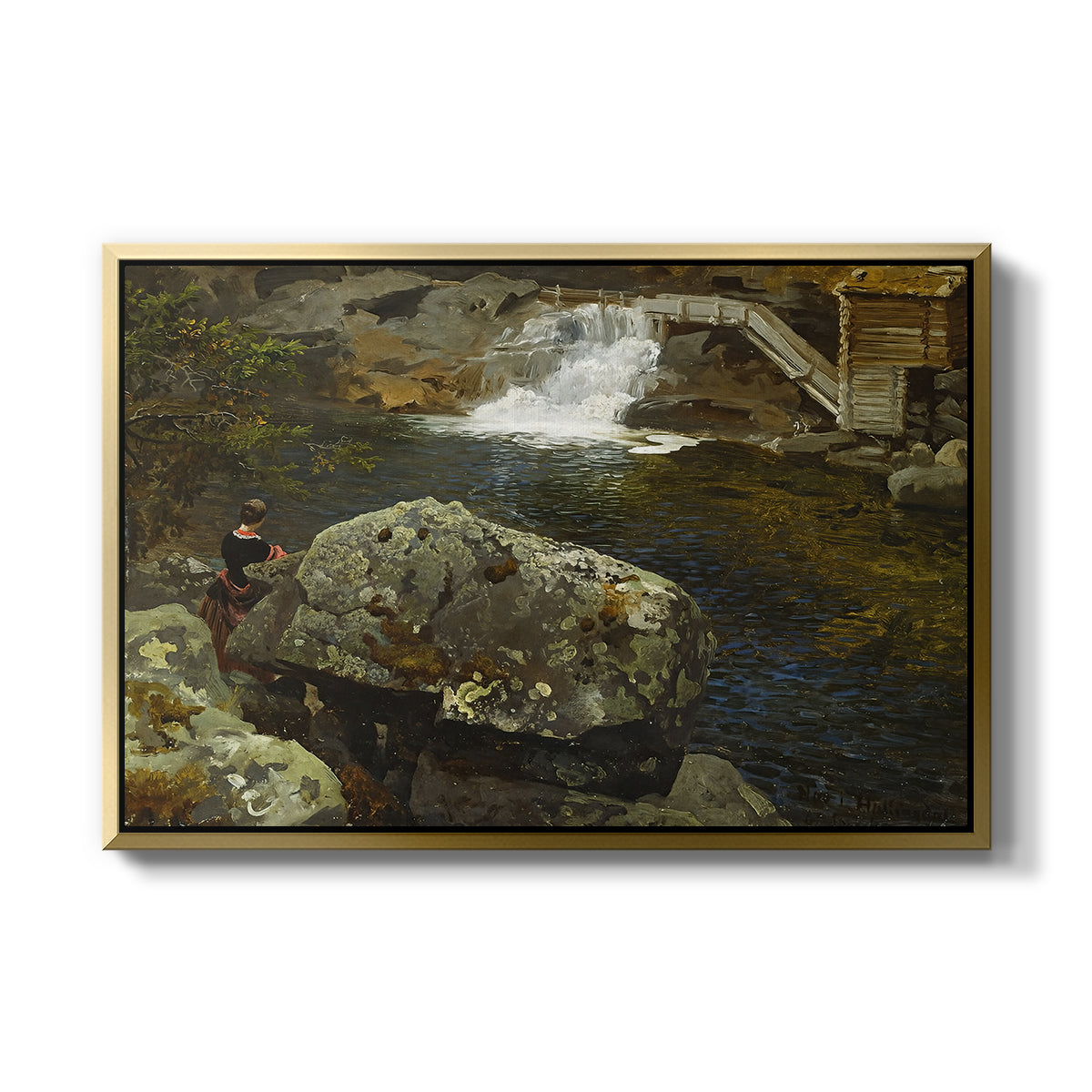 By the Mill Pond (En Mølledam), 1850 - Floater Framed Canvas Print
