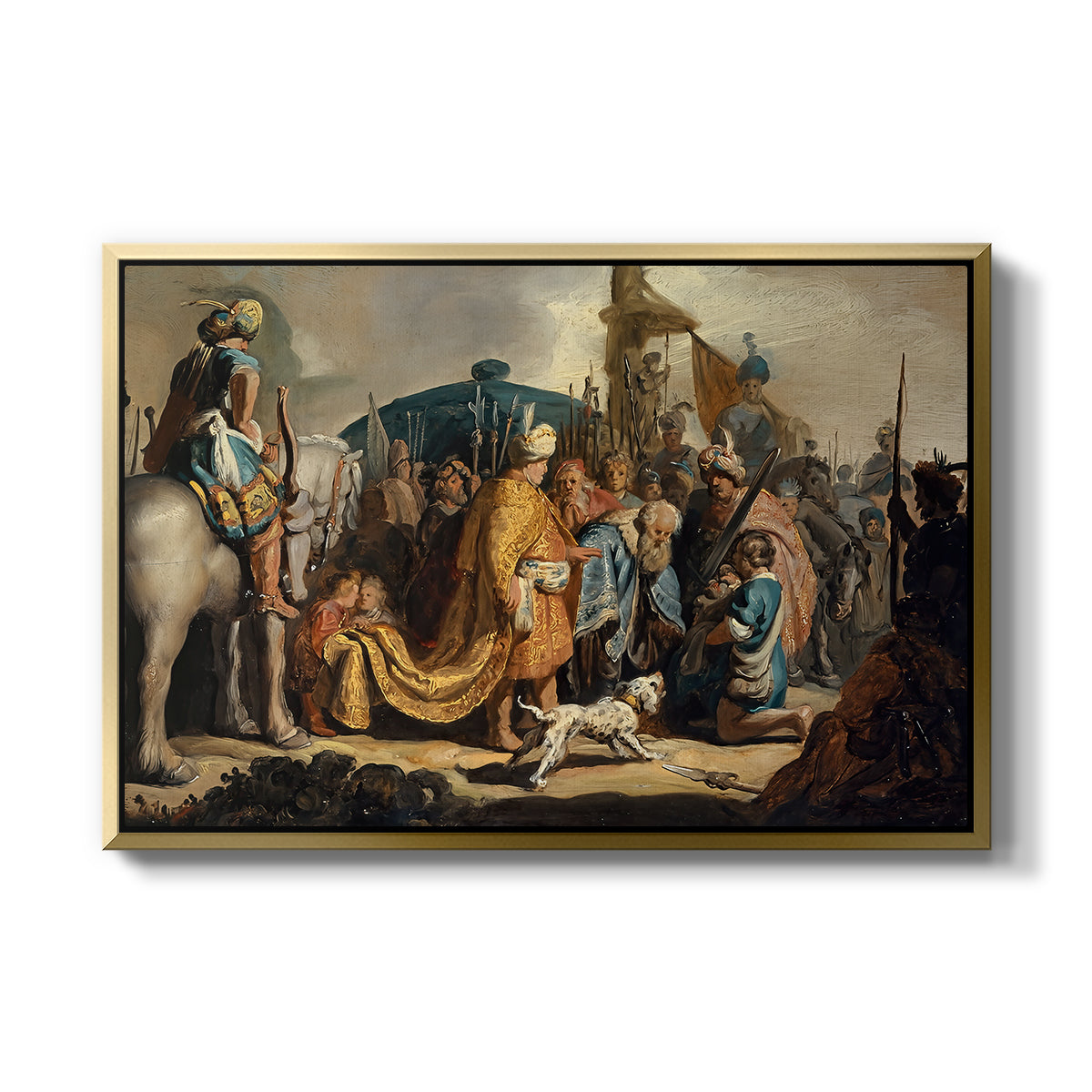 David with Goliath's Head in front of Saul, for Rembrandt, 1627 - Floater Framed Canvas Print