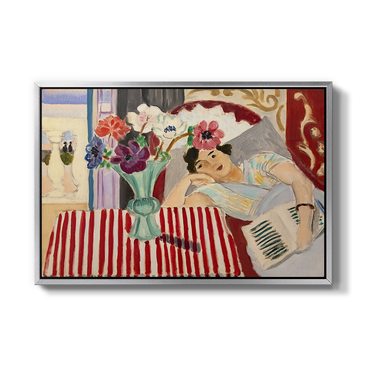 Woman with Anemones (Femme et anémones), c. 1920-1921 - Floater Framed Canvas Print