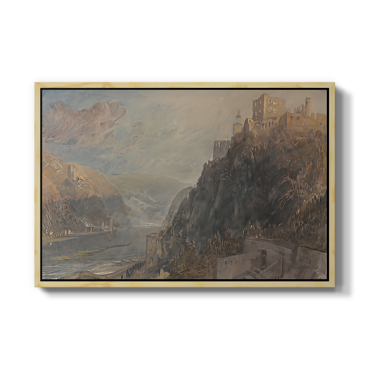 Rheinfels Looking to Katz and Gourhausen, 1817 - Floater Framed Canvas Print
