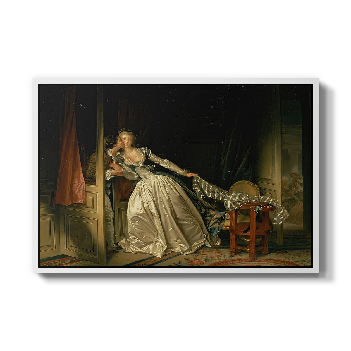 The Stolen Kiss (Le Baiser à la dérobée), c. 1788 - Floater Framed Canvas Print