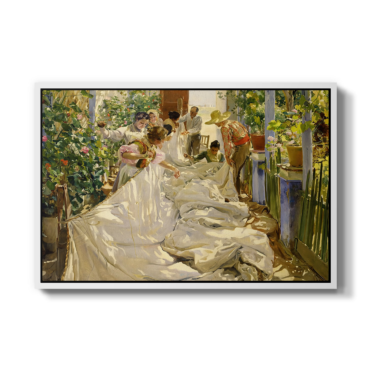 Sewing the Sail, 1896 - Floater Framed Canvas Print