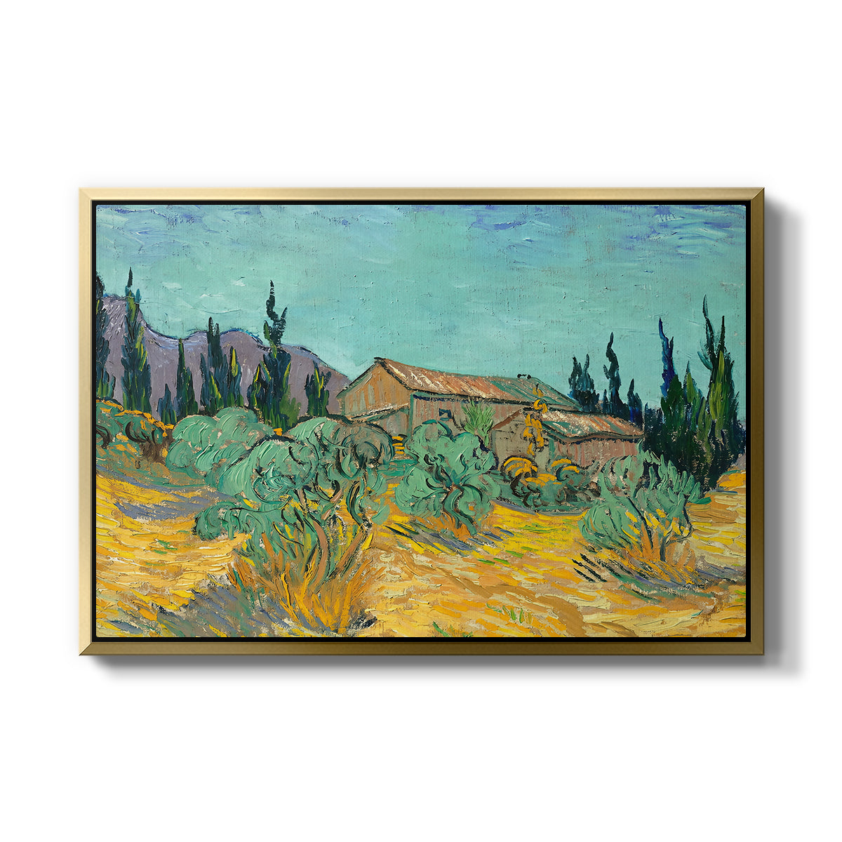 Wooden Sheds Among the Olive Trees and Cypresses, 1889 - Floater Framed Canvas Print