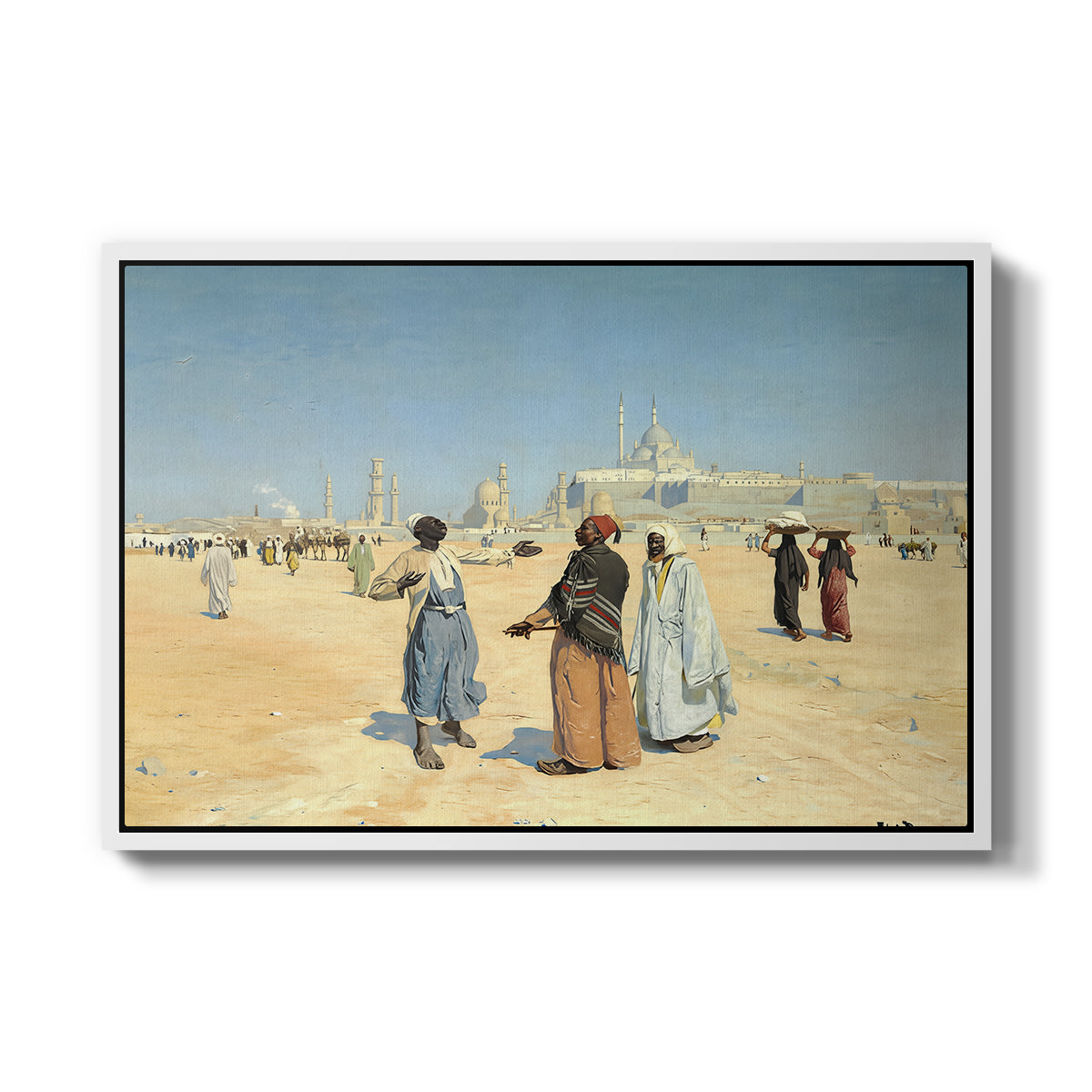 View from the Desert of Cairo with Citadel and Mamluk Tombs in the Background, c. 1889-1890 - Floater Framed Canvas Print