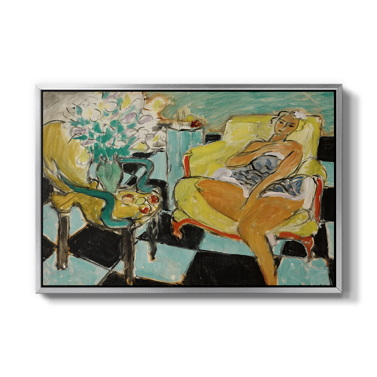 Seated Woman with Flower, 1942 - Floater Framed Canvas Print