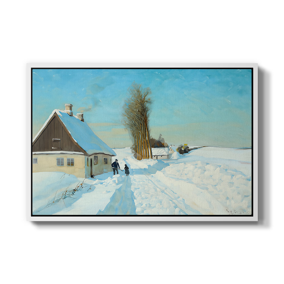 Shoveling Snow on a Beautiful Winter Day, c. 1898 - Floater Framed Canvas Print