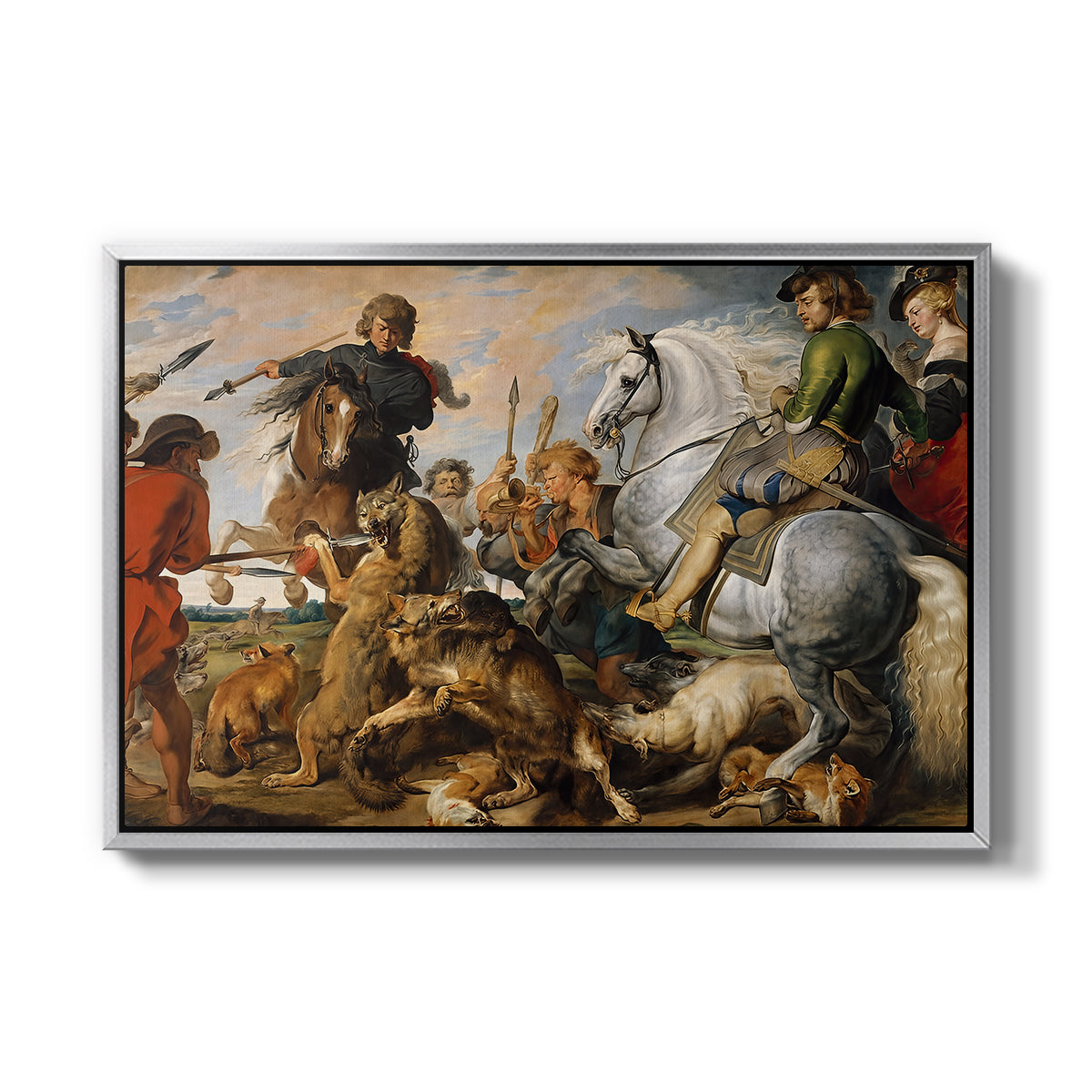 The Wolf and Fox Hunt, c. 1616 - Floater Framed Canvas Print