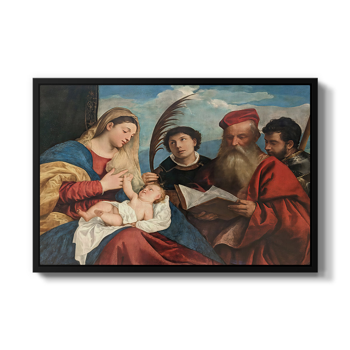Mary and Child with Saints Stephen, Jerome and Maurice, c. 1510 - Floater Framed Canvas Print