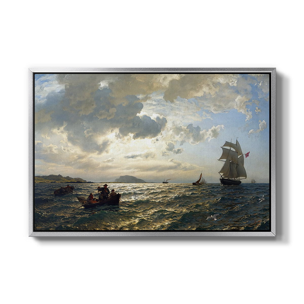 Fresh Breeze on the Norwegian Coast, 1876 - Floater Framed Canvas Print