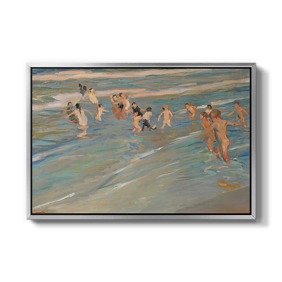 Children Playing on the Beach in Valencia, c. 1908 - Floater Framed Canvas Print