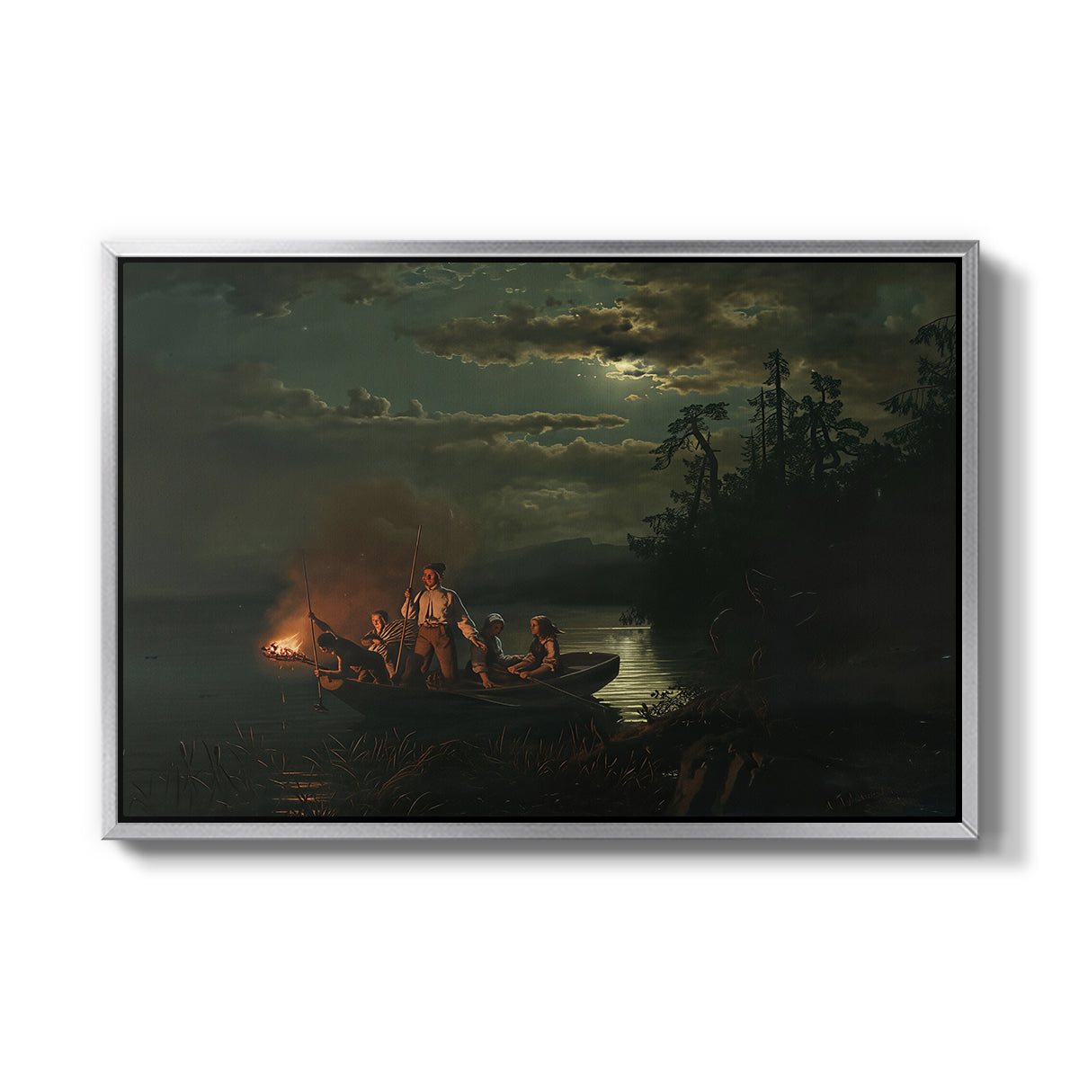 Spear Fishing on Lake Krøderen, 1851 - Floater Framed Canvas Print