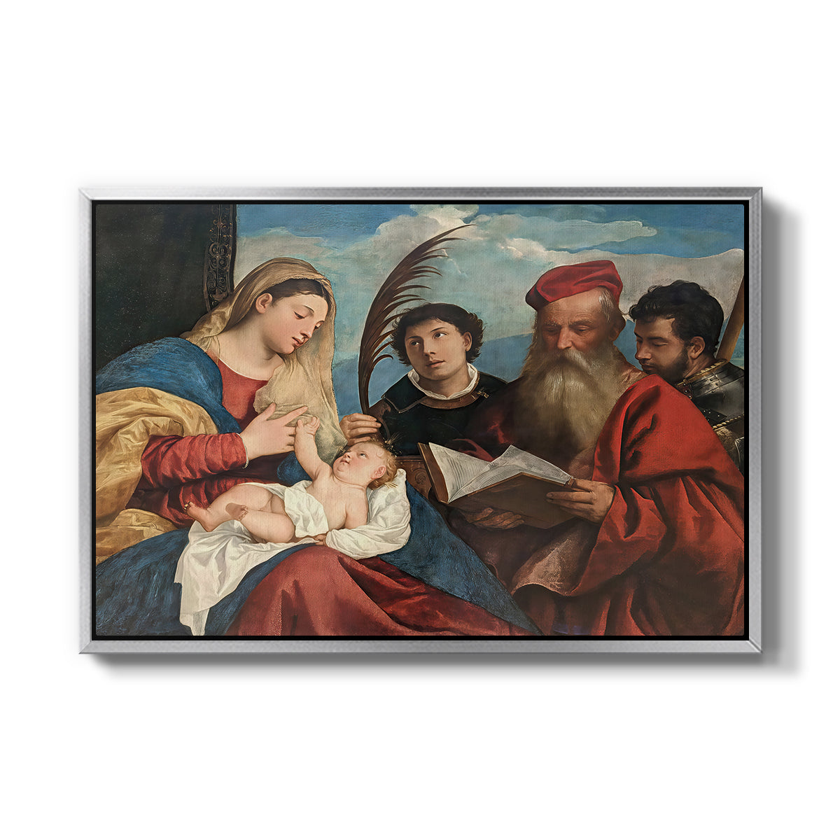 Mary and Child with Saints Stephen, Jerome and Maurice, c. 1510 - Floater Framed Canvas Print