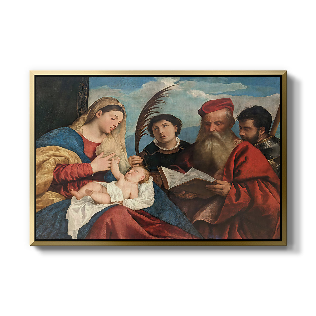 Mary and Child with Saints Stephen, Jerome and Maurice, c. 1510 - Floater Framed Canvas Print